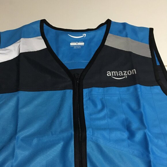 Amazon Blue Employee Uniform Vest Unisex Sleeveless Zip Up Size XL New - Picture 3 of 9